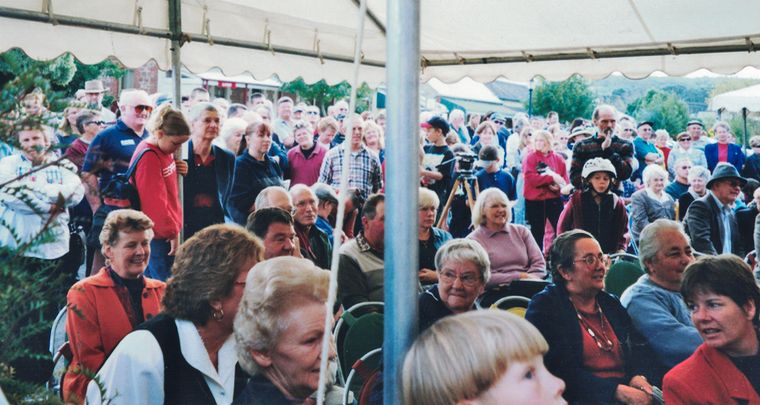 The crowd gathers for this historic event.