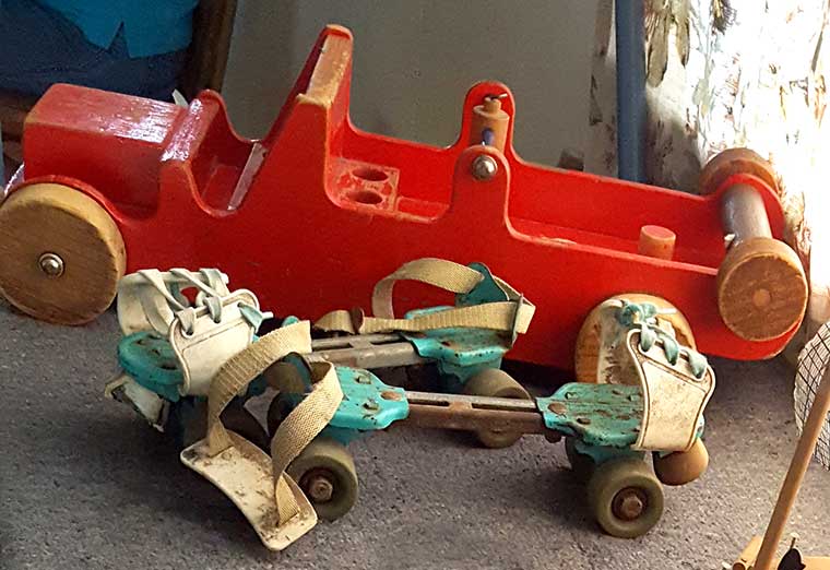 Toys - wooden car and skates