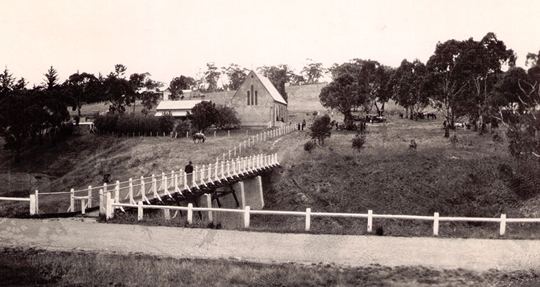 St. James The Less Catholic Church and footbridge c1936