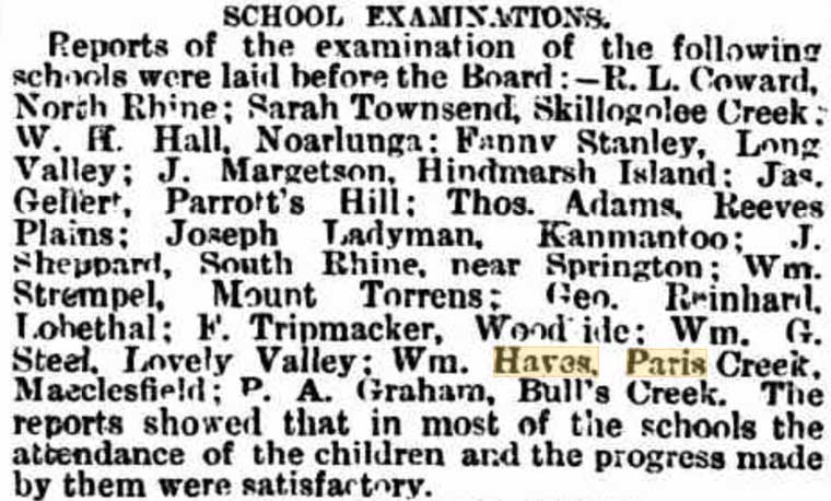 Paris Creek School Examinations