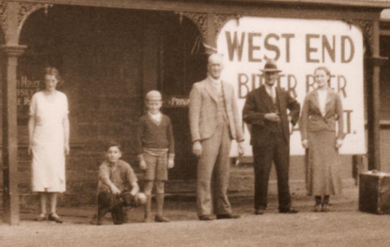 Inset of group in front of Davenport Arms